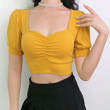 X20032S 2021 spring/summer new women's fashion hole drape palace style bubble sleeve crop shirt for women stylish