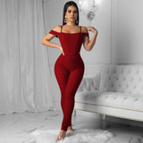 X01936C Women Two Piece Matching Sets Cold Shoulder Top & High Waist Bodycon Pleated Pants Oversize Suits