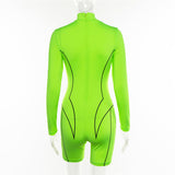 2020 women fashion sportswear skinny playsuit turtleneck full sleeve bodysuit zipper striped letter print slim romper