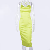 neon satin lace up 2020 summer women bodycon long midi dress sleeveless backless elegant party outfits sexy club clothes