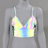 V Neck Sexy Holographic Bralette Crop Top Strap Reflective Fashion Camis Hot Summer Sleeveless Backless Tank Tops