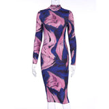 2020 long sleeve print bodycon sexy dress women party elegant slim Christmas club outfits