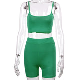 X01266C women sleeveless camisole low-neck crop top+biker shorts set two piece outfits matching set skinny elastic sporty