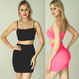 Women Summer Fashion 2020 2Pcs Crop Top Sexy Bag Hip Pleated Two Piece Outfits Skirt Set