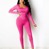 2021 new arrival Sexy tight casual two-piece set women's fashion solid color long sleeve outfit in stock