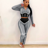 X00600L Phoenix New arrival sport women two-piece set+Trend contrast color tight two-piece tracksuit