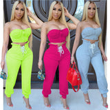 X00166M Fashion European and American women's casual two-piece sport suit Sexy strapless slim top and trouser