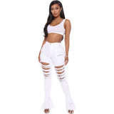 X00364L Phoenix New arrival women long pant+Sexy ripped flounces jeans