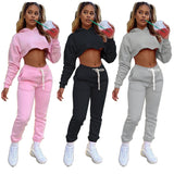 Women's hoodie solid color two-piece set velvet and thickened casual sports suit winter