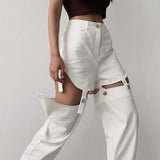 X00551M Autumn 2021 new women's wear featured button hollowed-out detachable loose straight pants casual pants