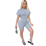 X00161M 2021 hot sale summer women clothing 8 colors 2 pieces set Slim Loin tight Short sleeve shorts set