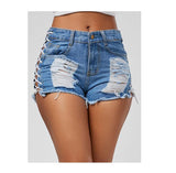 Sexy Summer Women Denim Shorts Black Blue Ripped Short Jeans Femme Tassel Lace Up Bandage Hotpants