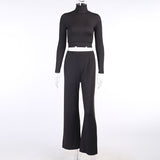 X02019C wide leg pant and crop top two piece set long sleeve autumn solid casual elegant turtleneck minimalist classic outfit