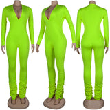 Phoenix 2020 New high-waisted exercise fitness jumpsuit Solid-color large V-neck tight all-in-one pants for woman