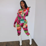 Stylish printed long sleeve pants sport suit for women