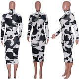 Long mid-length shift dress High neck print and long sleeves dress plus size casual dress in stock