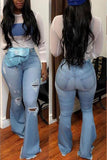 X00713S Nostalgic high-waisted retro stretch lift hip tear tear personality wide leg bell-bottom jeans mop the floor pants