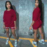 Ladies Letter Print Sports Gym Wear Clothing Long Sleeve Shorts Two-Piece Set Tracksuit Women Outfit