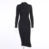 Solid color slim dress + Fashion sexy high slit zipper open slit cuffs dress