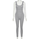 Solid sleeveless jumpsuits women fitness slim rompers zipper long bodysuit skinny jogger jumpsuit active wear