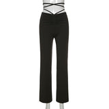 X01375C high waist thin Bandage Straight pants female high quality activity trousers street leisure party pants