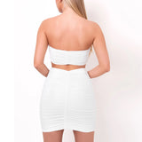 X00166L Sexy slimming vest pleated bodice two-piece skirt with buttock wrap+Trendy solid color club party set