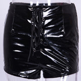 Faux Pu Leather Women Hotpants Lace Up Red Black High Waist Shorts Female Sexy Bandage Pants Mini Buttons