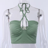 X00181C Cut-Out Sexy Backless Tip Up Halter Crop Tops for Women Fashion Sleeveless Strapless Tank Top Slim Short Vest