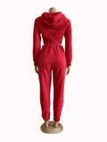 women 2 pieces sets winter sets Solid color plush zipper hooded suit