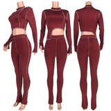 X00380L Phoenix Fashion character style women two-piece sets stand collar long sleeve crop top& long pants