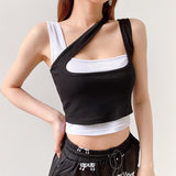 X00198M 2021 new design women's crop tops sexy irregular hollow out shoulder strap short casual not really two two pieces