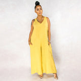 Wholesale 2020 hot style jumpsuit Casual loose Sling jumpsuit 4-colors V-Neck sleeveless suit