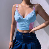 X00533M New women's wear bowknot matching color sexy mesh perspective navel condole vest