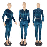 X00756L Hot sale women two-piece set + Velvet fabric hooded double-pocket long-sleeve multicolored two-piece set