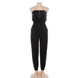 Black Elegant Office Lady Solid Off Shoulder Jumpsuit Autumn Workwear Going Out Women Jumpsuits