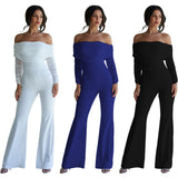 Mesh Patchwork Jumpsuits Women Sexy Off Shoulder Slash Neck Long Sleeve Jumpsuit Elegant Slim Wide Leg Pants