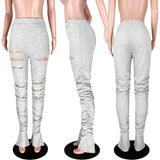 X00387L Phoenix Hot style new hipster women pants+Perforated solid-color pleated stacked slit and micro - stretch sweatpants