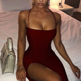 2020 new arrive Bright silk fashion sexy halter slit tight Girls' Dresses