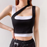 X00198M 2021 new style women's wear new sexy irregular hollow out shoulder strap short casual not really two two pieces