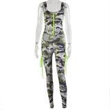 2020 Autumn new arrival camouflage women jumpsuit+Bag strap zipper open chest side contrast color lace-up pantaloons