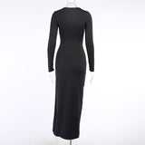 Solid color slim long-sleeved dress+Sexy high slit pin dress High quality fabrics long skirts for ladies