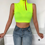 X00568S Summer New Fashion CropTops Women Slim Short Crop Tops Casual Knitted Camis Streetwear Clothes Slim Zipper Slim Sexy