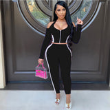 X00497L Phoenix New arrival sport women two-piece set+Zipper off - shoulder long - sleeve pantsuit