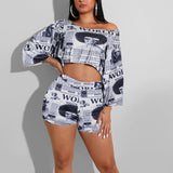 X00442S 2021 Newspaper suit shorts in loose, sexy print two-piece set