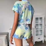 Fashion Women Clothing Casual Style Tie Dye Print T Shirt Two Piece Set Female Short Sleeve Summer Tops And Pants Suit