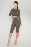 Women Two Piece Set Casual Tracksuits Long Crop Top And Biker Shorts Sets Sports Active Wear