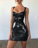 Women Sexy Sling Sleeveless PU Leather Mini Club Dress 5 Color