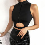 X01014C fashionable women black hollow out short tank tops 2021