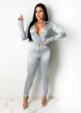 X00797M Phoenix long sleeve button sexy casual two-piece set Solid-color V-neck open fork nightclub outfit two-piece