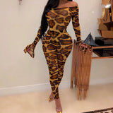 2020 Leopard print two-piece shoulder horn sleeve set